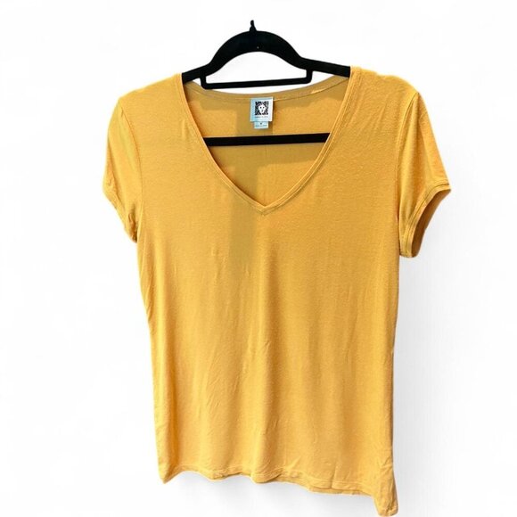 Anne Klein Yellow Short Sleeve V-neck M - Picture 1 of 2